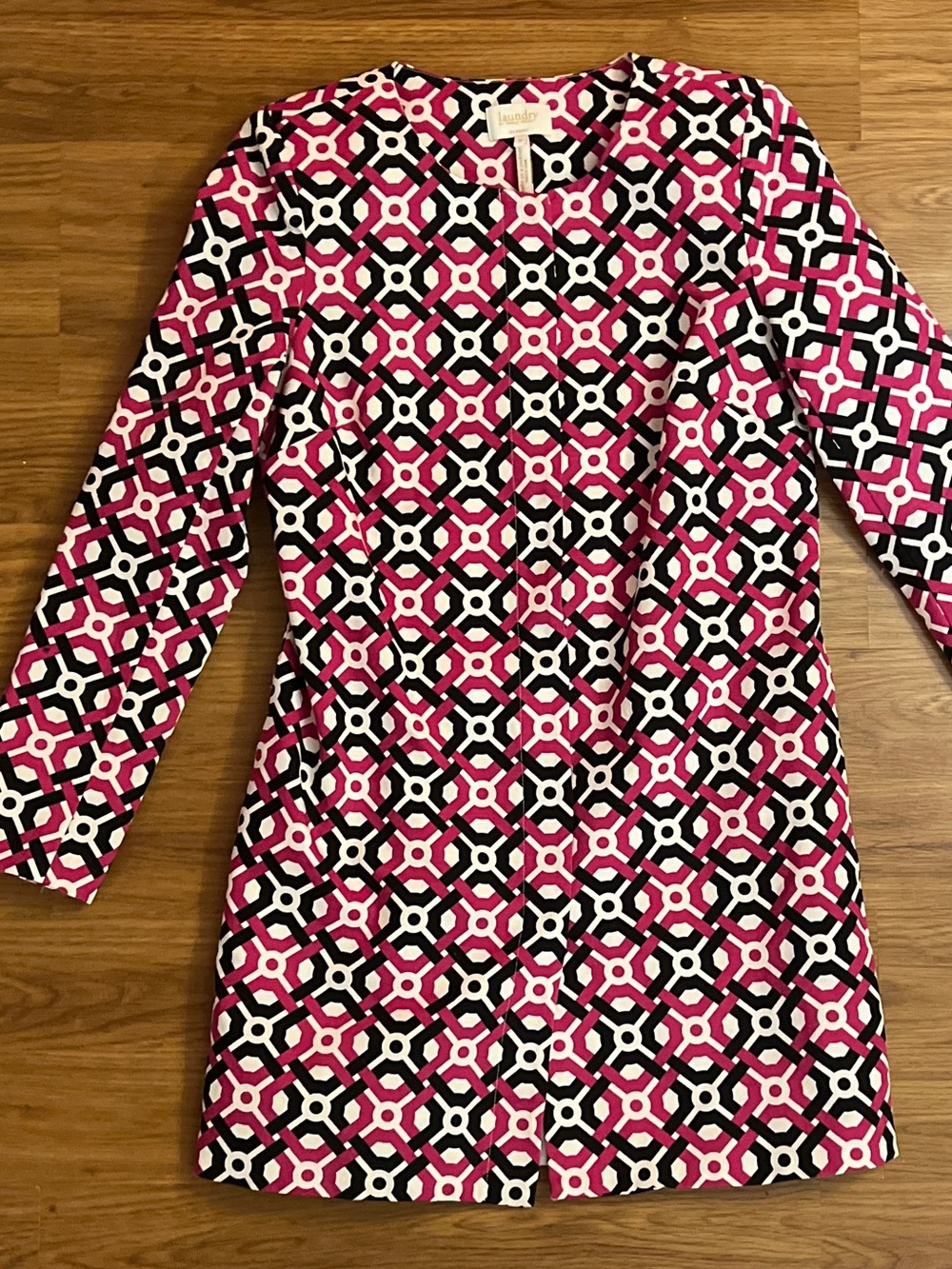 Laundry by Shelli Segal Size 8 Geometric Wrap Dress Pink Black Mod